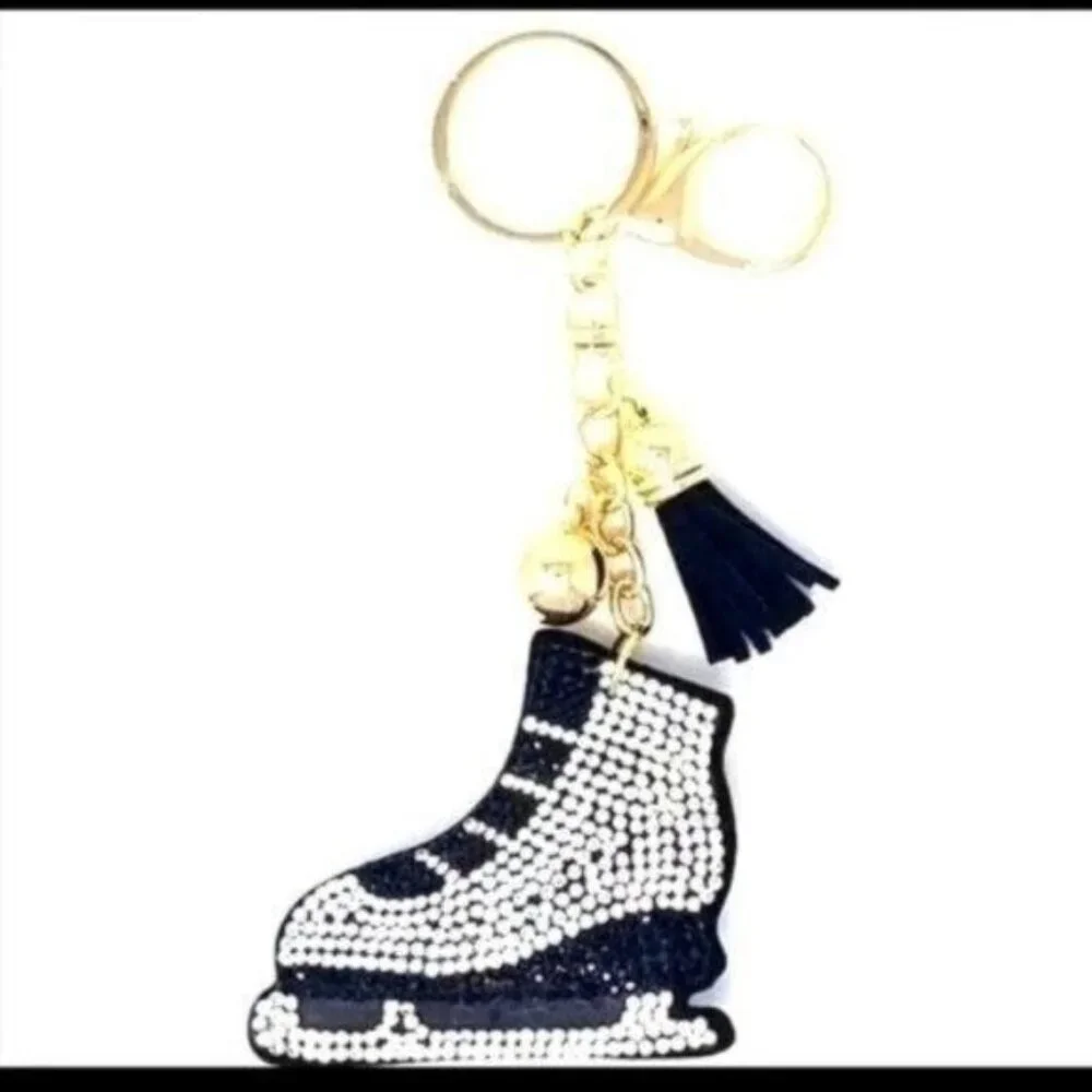 Keychain-Puffy Tassel Key Chain Purse Charms-NEW-ICE SKATE